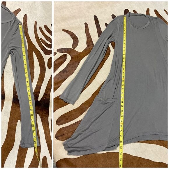 Lauren Moshi Elephant Grey Long Sleeve Asymmetrical Hem Swing Dress w/Pockets - Picture 6 of 9